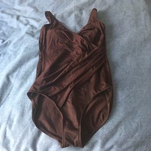 Beautiful Brown swimsuit by Miracle suit. Size 16